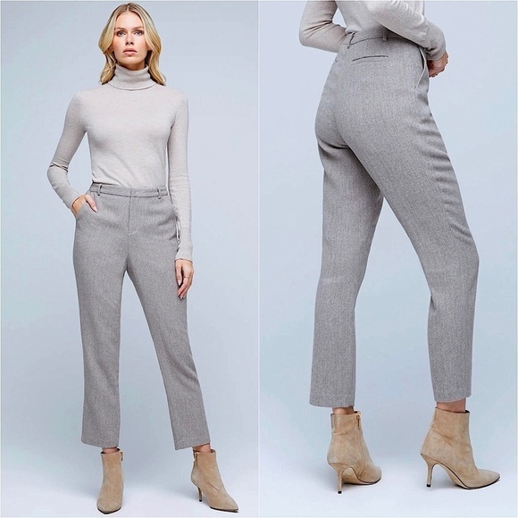 NWT L’AGENCE Wool Herringbone Tweed High Rise Slim Tailored Ankle Crop Trouser 2 - Picture 1 of 7